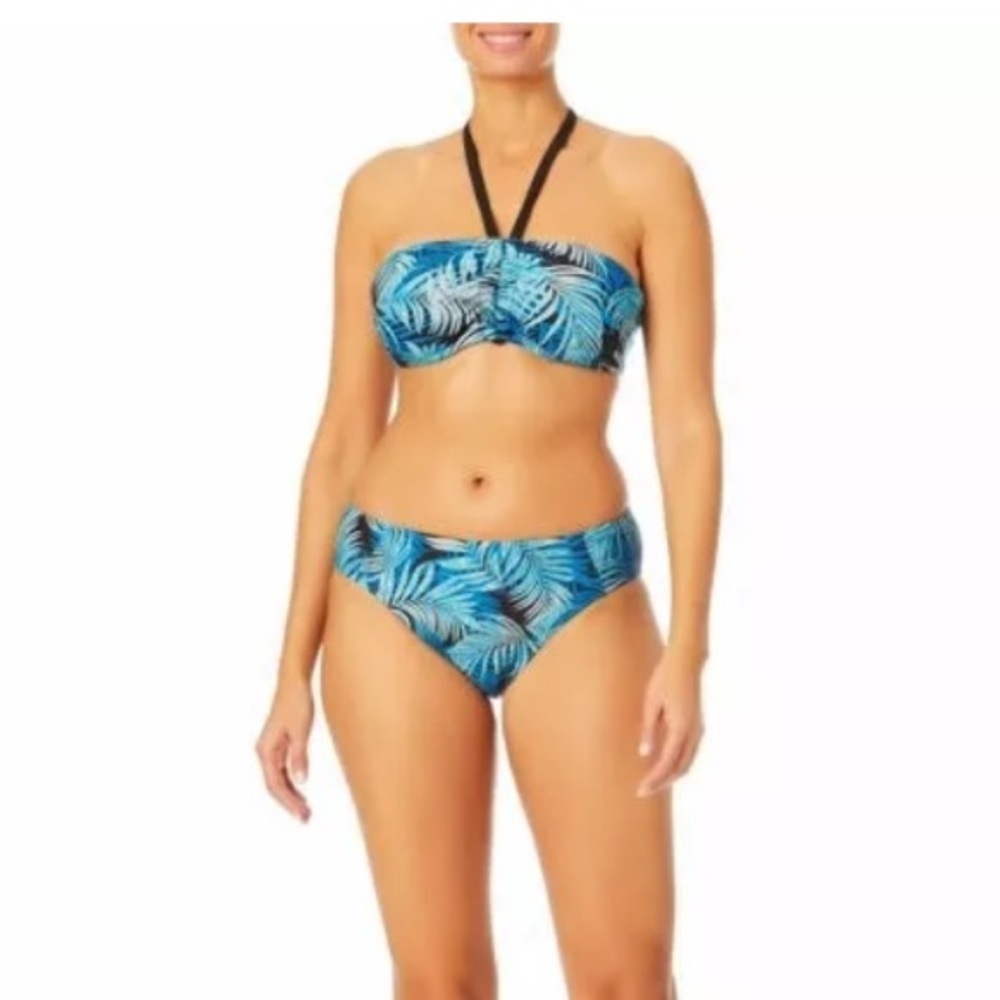 Time And Tru Womens 2pc Blue Palm Leaf Print Bikini Set Size Xl-1x 16/18